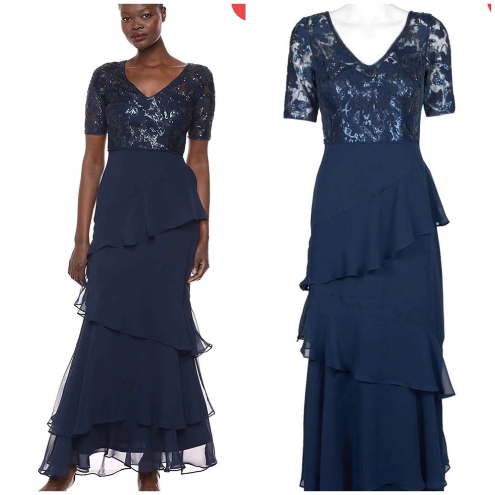 NWT ADRIANNA PAPELL Embroidered V-Neck Tiered Sheath Dress